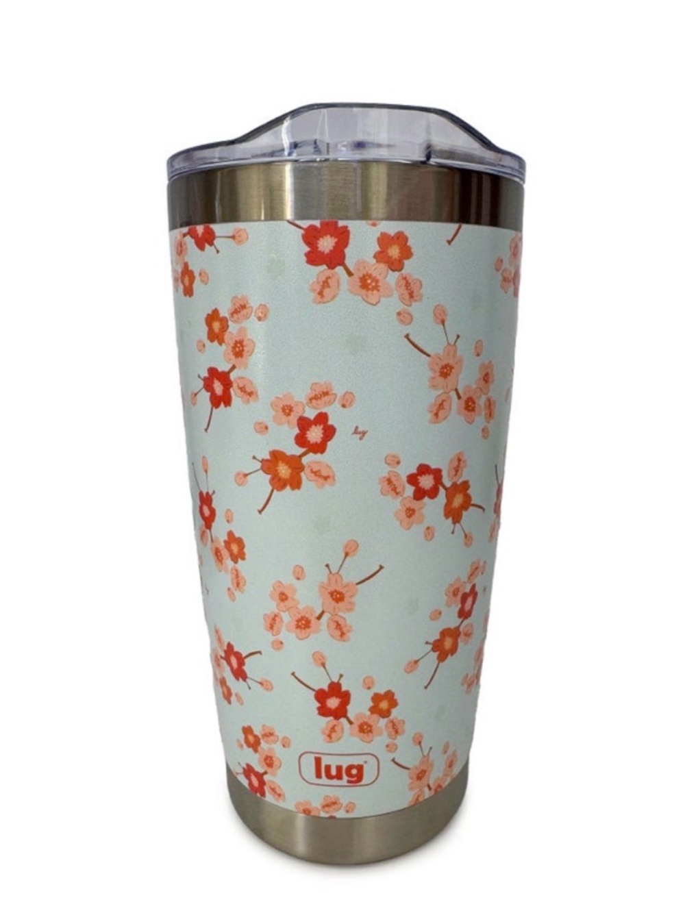 NWT Lug SAKURA GUZZLE Tumbler Cherry Blossoms Insulated Metal Mint Coral Flowers